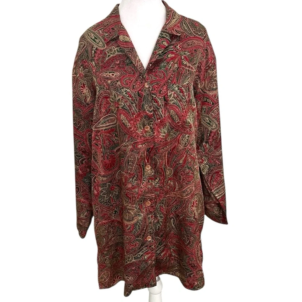 Victoria's Secret Red Green Paisley Gown Sleepwear Shirt Sz M